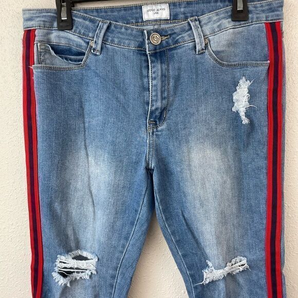 GoGo Red Striped Stretch Denim Jeans Size 11 EUC - Picture 2 of 6